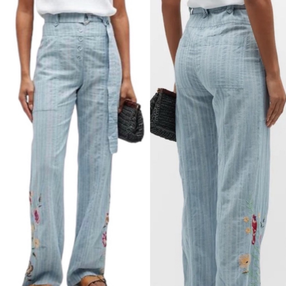 Johnny Was Paloma Belted Embroidered Wide Leg Pants